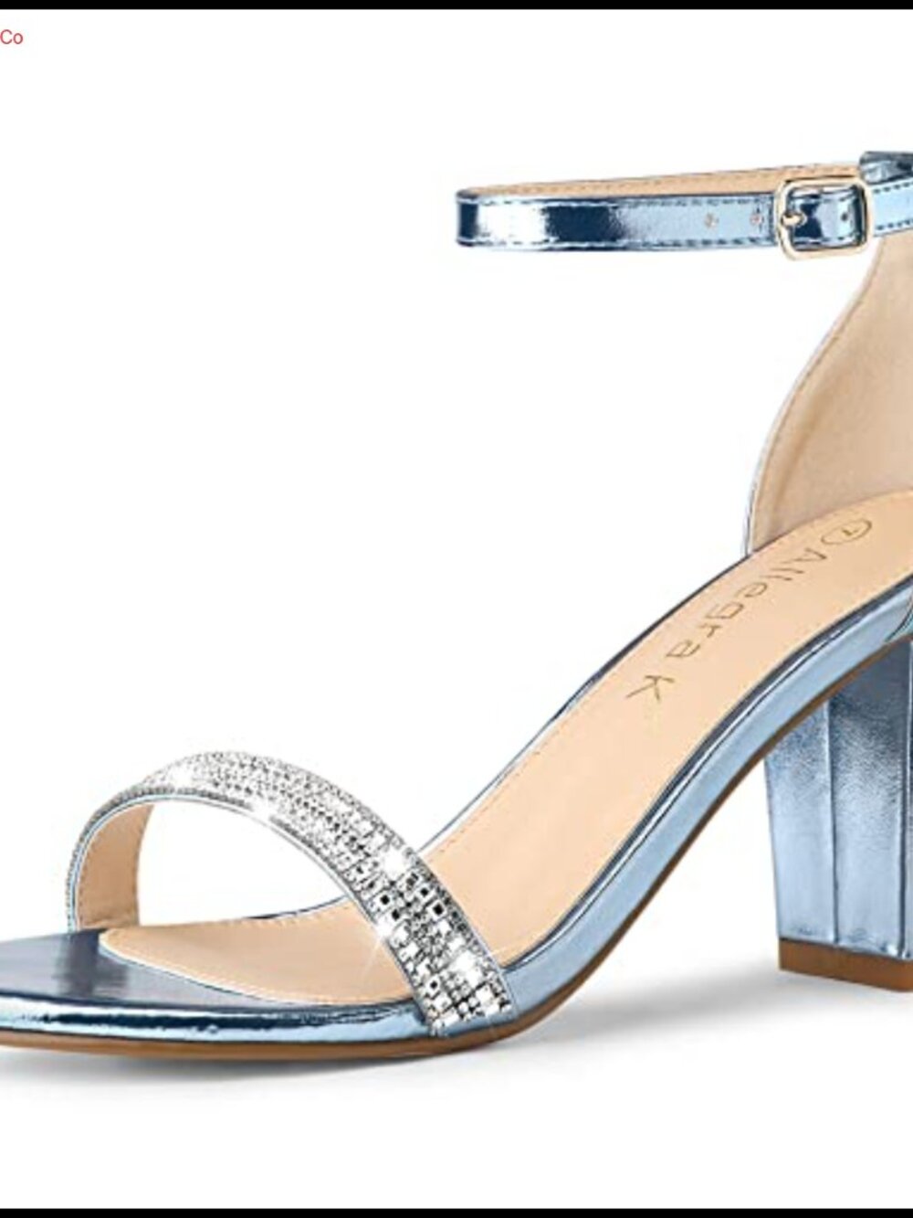 Rhinestone Ankle Strap Chunky Block Heel Sandals Faux Leather